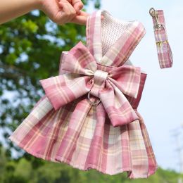 Pet Plaid Skirt Chest Strap Hand Holding Rope (Option: 273 Deep Pink-S)