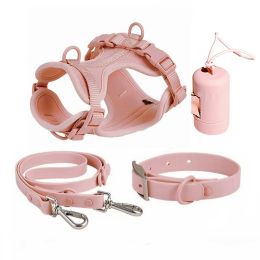 Dog Tactical Chest Back Anti-bite Waterproof Collar (Option: Pink Four Piece Set-S)