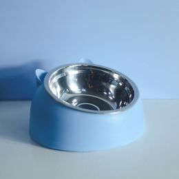 Stainless Steel Dog Bowl Double Bowl Cervical Protection Oblique Mouth Hot Pet Food Basin Supplies (Option: Nordic Blue-200ml)