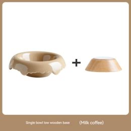 High Leg Ceramic Cat Food Bowl (Option: Cow's Milk Coffee-Low base)