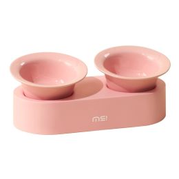 Cat Dog Ceramic Double Bowl (Option: Suit-Horn Cat Bowl Pink)