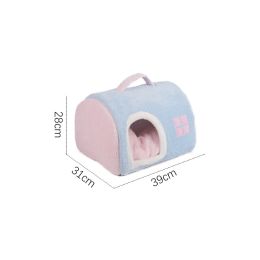 Winter Warm Closed Portable Cat Nest (Option: Pink And Blue Small)