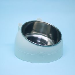 Stainless Steel Dog Bowl Double Bowl Cervical Protection Oblique Mouth Hot Pet Food Basin Supplies (Option: Matcha Green-400ml)