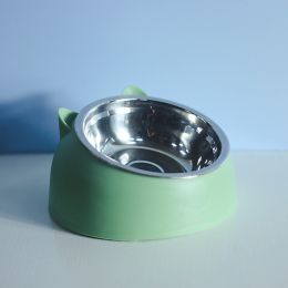 Stainless Steel Dog Bowl Double Bowl Cervical Protection Oblique Mouth Hot Pet Food Basin Supplies (Option: Nordic Green-200ml)