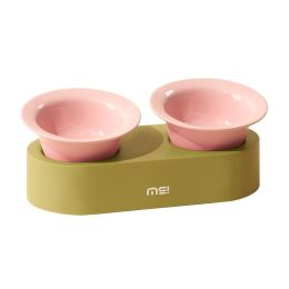 Cat Dog Ceramic Double Bowl (Option: Suit-Horn Cat Bowl Pink Green)