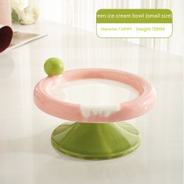 Ice Cream High Foot Ceramic Double Tone Cat Bowl (Option: Small Size Red And Green)