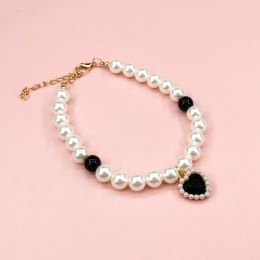 Pet Cat Beads Love Necklace (Option: Black And White Beads Black-S)