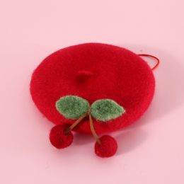 Pet Cat Wool Painter Bud Small Hat (Option: Red Cherry Cap)