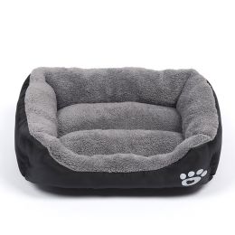 Pet Cushion Mat Square Four Seasons Universal Winter Fleece-lined Warm Dogs And Cats (Option: Black-S)