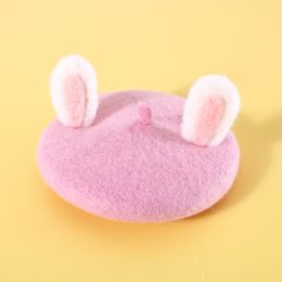 Pet Cat Small And Medium Size Felt Rabbit Ears Beret Rabbit Headwear Warm Hat (Option: Pink Rabbit Ear Cap)