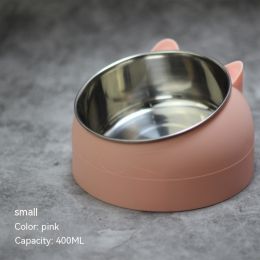 Stainless Steel Dog Bowl Double Bowl Cervical Protection Oblique Mouth Hot Pet Food Basin Supplies (Option: Nordic powder-400ml)