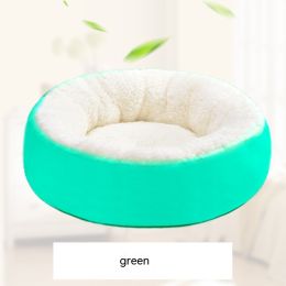 Comfortable Round Lamb Wool Warm Pet Bed (Option: Green-Large Size 50cm)