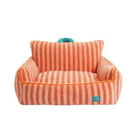 Striped Pet Bed Warm Cat Bed Four Seasons Universal Removable And Washable (Color: Orange)