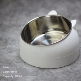 Stainless Steel Dog Bowl Double Bowl Cervical Protection Oblique Mouth Hot Pet Food Basin Supplies (Option: white-400ml)