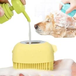 Bathroom Puppy Big Dog Cat Bath Massage Gloves Brush Soft Safety Silicone Pet Accessories for Dogs Cats Tools Mascotas Products (Color: pink, size: 8.5x7.9x5.5cm)