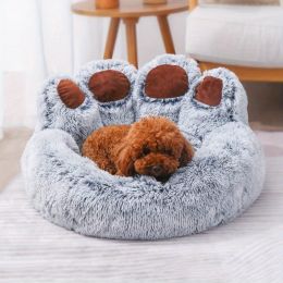 Dog Bed Cat Pet Sofa Cute Bear Paw Shape Comfortable Cozy Pet Sleeping Beds For Small, Medium, And Large Dogs And Cats, Soft Fluffy Faux Fur Cat Cushi (Color: grey, size: L-31.5*31.5*16.54 Inch)