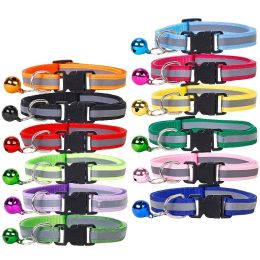 Nylon Collar Reflective With Small Bell For Dog & Cat; Dog Collar; Adjustable dog collar (Color: Black, size: Adjustment)