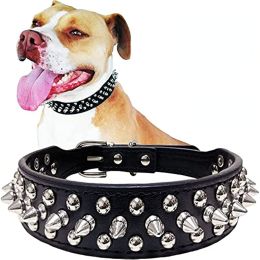 Adjustable Microfiber Leather Spiked Studded Dog Collar with a Squeak Ball Gift for Small Medium Large Pets Like Cats/Pit Bull/Bulldog/Pugs/Husky (Color: pink, size: XXL(19.7"-22.4" / 50cm-57cm))