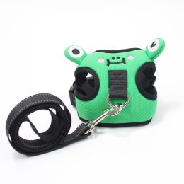 dog harness set; with leas frog leash pet mesh breathable small dog chest back retractable dog leash pet harness (Specification (L * W): M, colour: Calf)