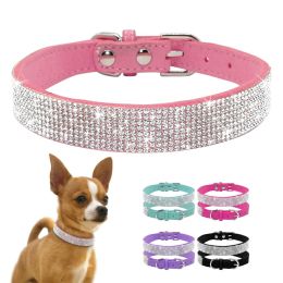 Dog Collar Crystal Glitter Rhinestone Pet Collars Zinc Alloy Buckle Collar For Small Medium Dogs Cats Chihuahua Pug Dog Collar (Color: Black, size: M)