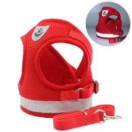 dog Harnesses and dog leash set; Pet Chest Strap Vest Dog Towing Rope Reflective Breathable Dog Rope Pet Supplies Wholesale (Specification (L * W): XL, colour: red)