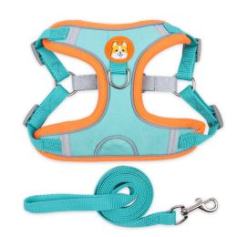 dog Harnesses and dog leash set; Pet Chest Strap Vest Dog Strap Small Dog Rope Wholesale Reflective Dog Towing Rope (Specification (L * W): XL, colour: Lake blue)