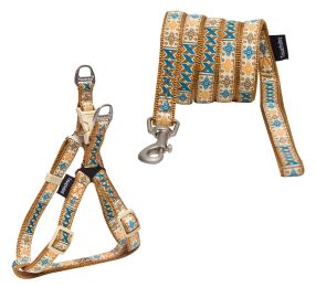 Touchdog 'Caliber' Designer Embroidered Fashion Pet Dog Leash And Harness Combination (Color: Brown Pattern, size: small)