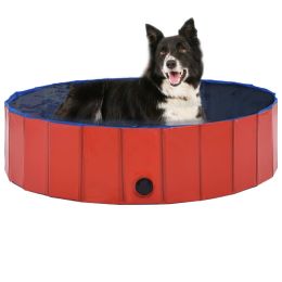 Pet Dog Bath Foldable Dog Swimming Pool PVC (Color: Red, size: 47.2"x11.8")