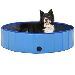 Pet Dog Bath Foldable Dog Swimming Pool PVC (Color: Blue, size: 47.2"x11.8")