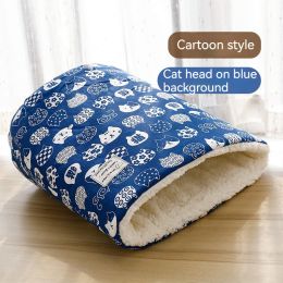 Winter Round Large Barrel Cotton Velvet Cat Nest (Option: Small Size-Blue Cat Head)