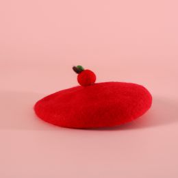 Pet Wool Cartoon Colored Bud Hat (Option: Apple Red Beret-Suitable For 5 To 15kg Pets)