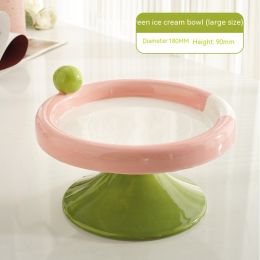 Ice Cream High Foot Ceramic Double Tone Cat Bowl (Option: Large Red And Green)