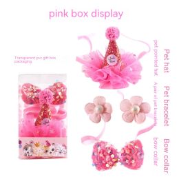 Cat Birthday Hat Bow Tie Flower Party Suit (Option: Pink Three Piece Boxed)