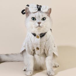 Cat Accessories Classic Style Matching Hat Coat Skirt (Option: White Collar Knot-XS)