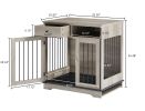 Dog crates;  indoor pet crate end tables;  decorative wooden kennels with removable trays.