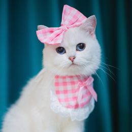 Cat Lace Suit Saliva Towel Princess Style Scarf Bib Decoration (Option: Peach Red Plaid Suit-Less Than Free Size)