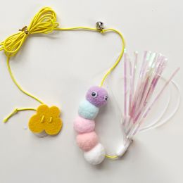 Cat Toys Simulated Caterpillar Cute Toys Funny Self-hey Interactive Toy Rope Grabbing Mouse Telescopic Hanging Cat Pet Supplies (Color: pink)