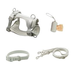 Dog Tactical Chest Back Anti-bite Waterproof Collar (Option: Light Gray Four Piece Set-M)