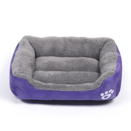 Pet Cushion Mat Square Four Seasons Universal Winter Fleece-lined Warm Dogs And Cats (Option: Purple-M)