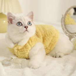 Pet Cat Clothes Fleece-lined Warm Anti-lint (Option: Yellow With Fleece Lining-M)