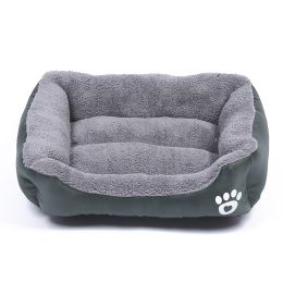 Pet Cushion Mat Square Four Seasons Universal Winter Fleece-lined Warm Dogs And Cats (Option: Dark Green-M)