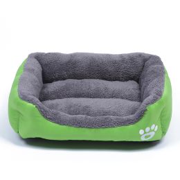 Pet Cushion Mat Square Four Seasons Universal Winter Fleece-lined Warm Dogs And Cats (Option: Green-M)