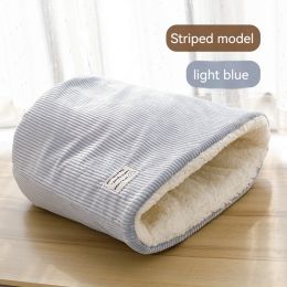 Winter Round Large Barrel Cotton Velvet Cat Nest (Option: Large Size-Light Blue Striped)