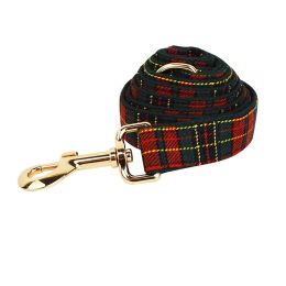 Christmas Pet Collar Plaid With Green Background Dog Rope Leash Suit (Option: Dog Leash-S)