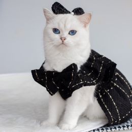 Woven Flying Shoulder Sleeve Skirt Dog Cat Pet Clothes (Option: Black Dress Bow Tie-S)