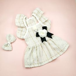 Woven Flying Shoulder Sleeve Skirt Dog Cat Pet Clothes (Option: White Dress Bow Tie Corsage-S)