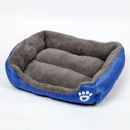 Pet Cushion Mat Square Four Seasons Universal Winter Fleece-lined Warm Dogs And Cats (Option: Dark Blue-M)