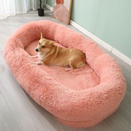 Pet Pad Plush Winter Warm Large Pet Bed Removable And Washable (Option: Leather Pink-180X105X32CM)