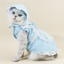 Pet Suit Pet Cat Hat Dog Spring And Summer Clothing Supplies Skirt (Option: Blue Maid Costume Hat-S)