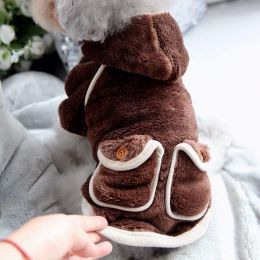 Cat Autumn And Winter Clothes And Coat Thickened (Option: Flannel Pajamas Brown-M)